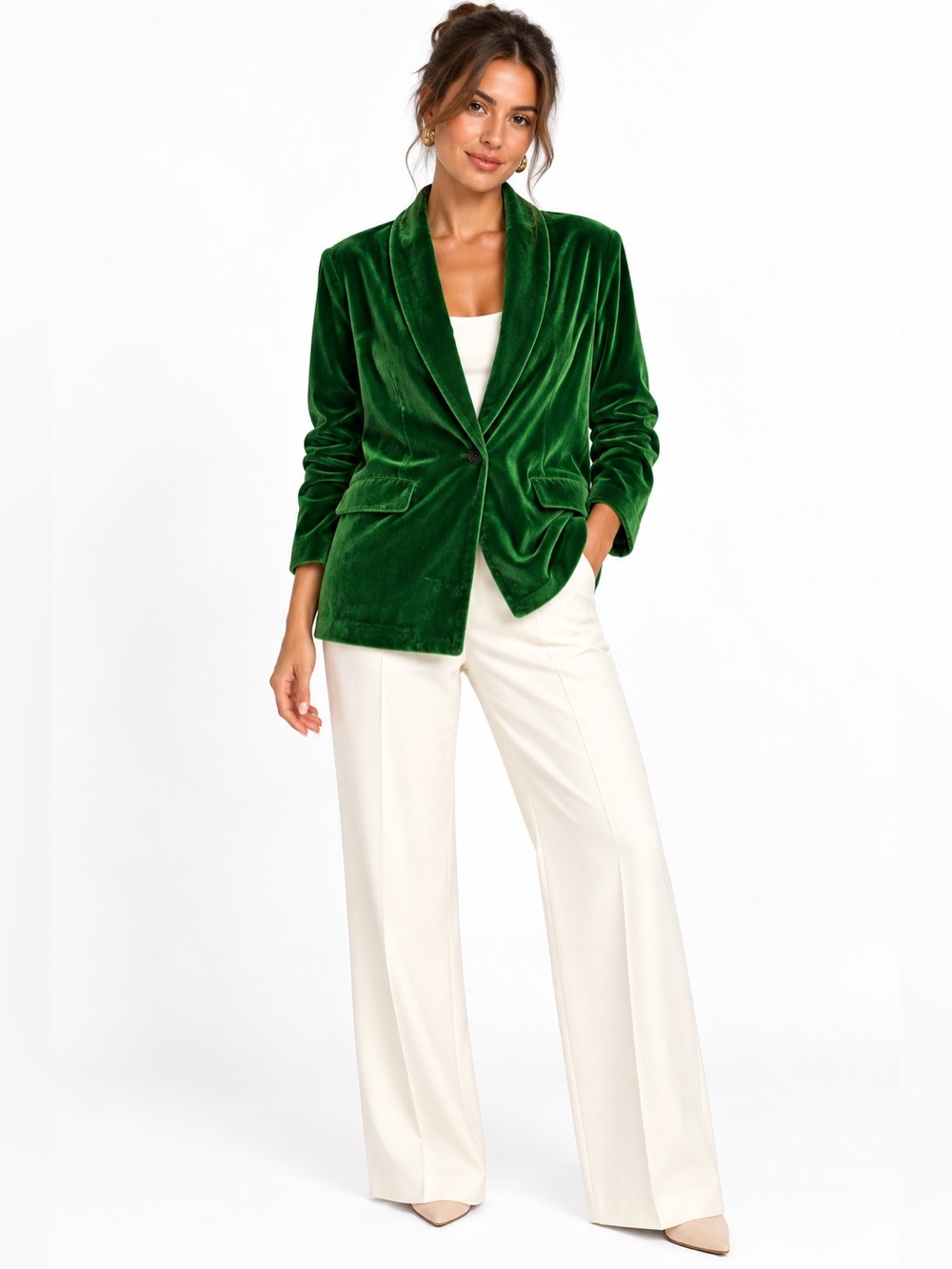 Endless Rose Emerald Green Velvet Shawl-Collar Blazer